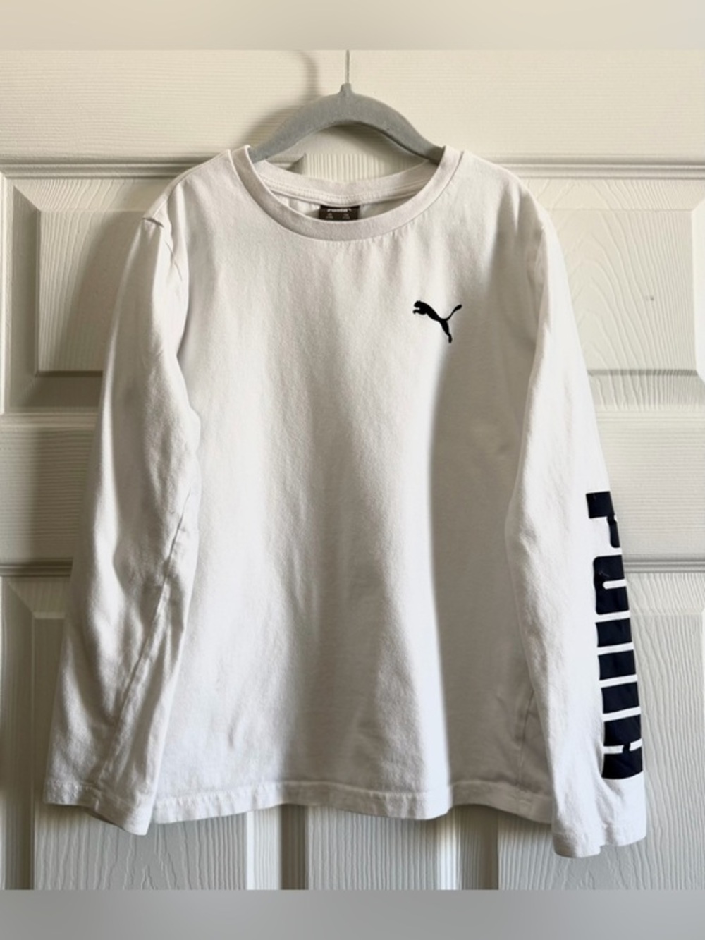 Puma White Long-Sleeve Tee with Black Logo and Sleeve Print